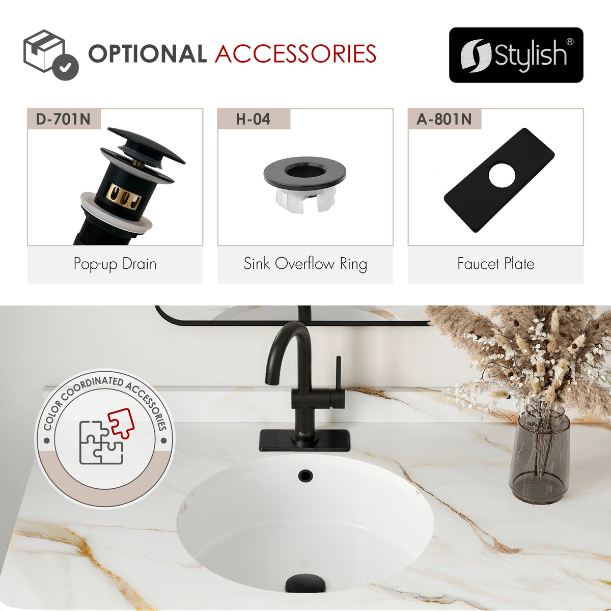 Stylish Alida Bathroom Faucet Single Handle Matte Black B-113N