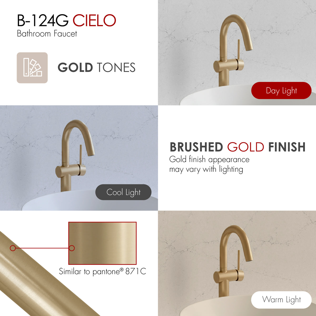 Stylish Cielo Bathroom Faucet Single Handle Brushed Gold B-124G