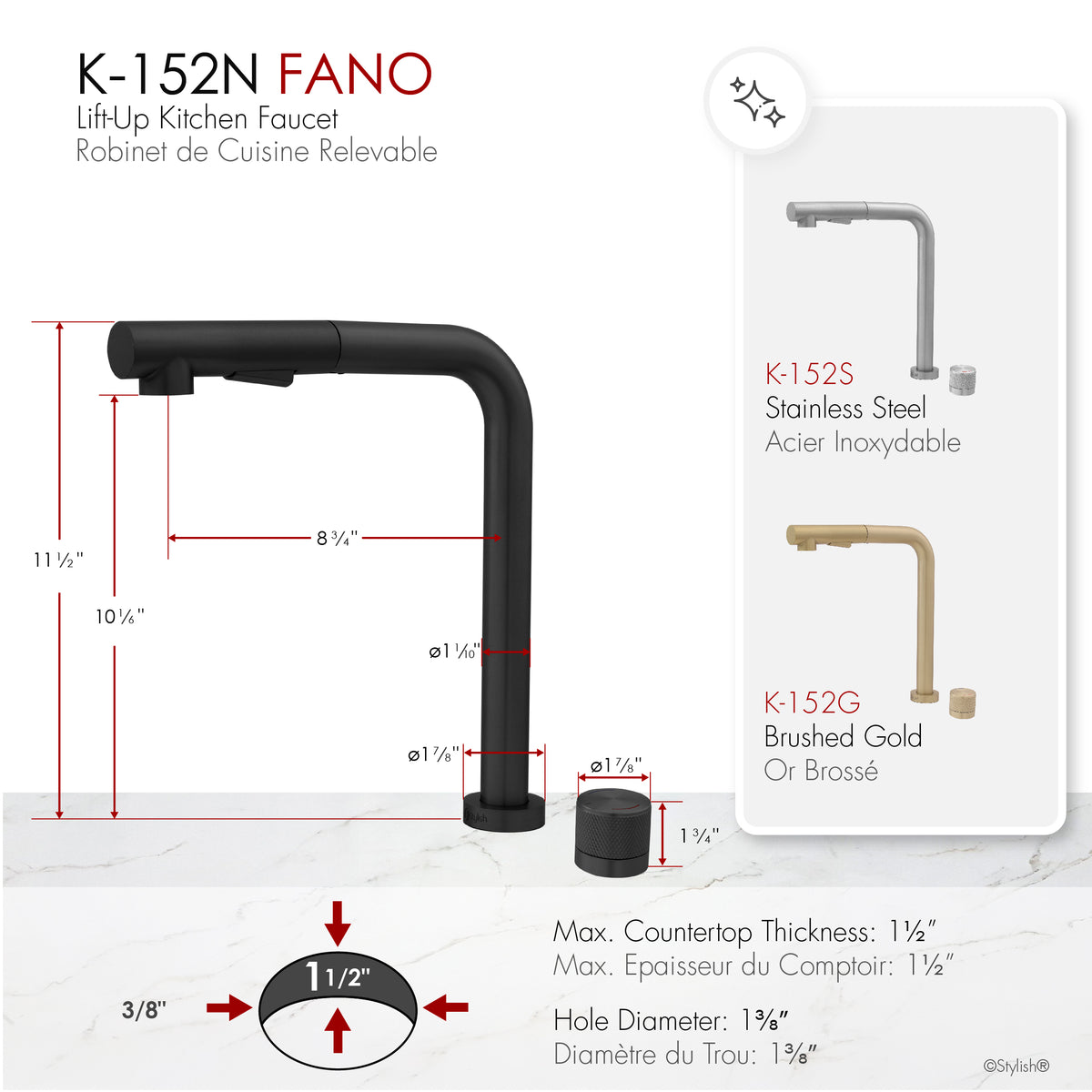 Stylish Fano Single Handle Lift-Up Kitchen Faucet Matte Black K-152N