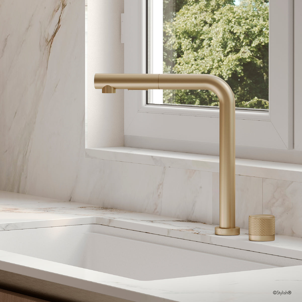 Stylish Fano Single Handle Lift-Up Kitchen Faucet Brushed Gold K-152G