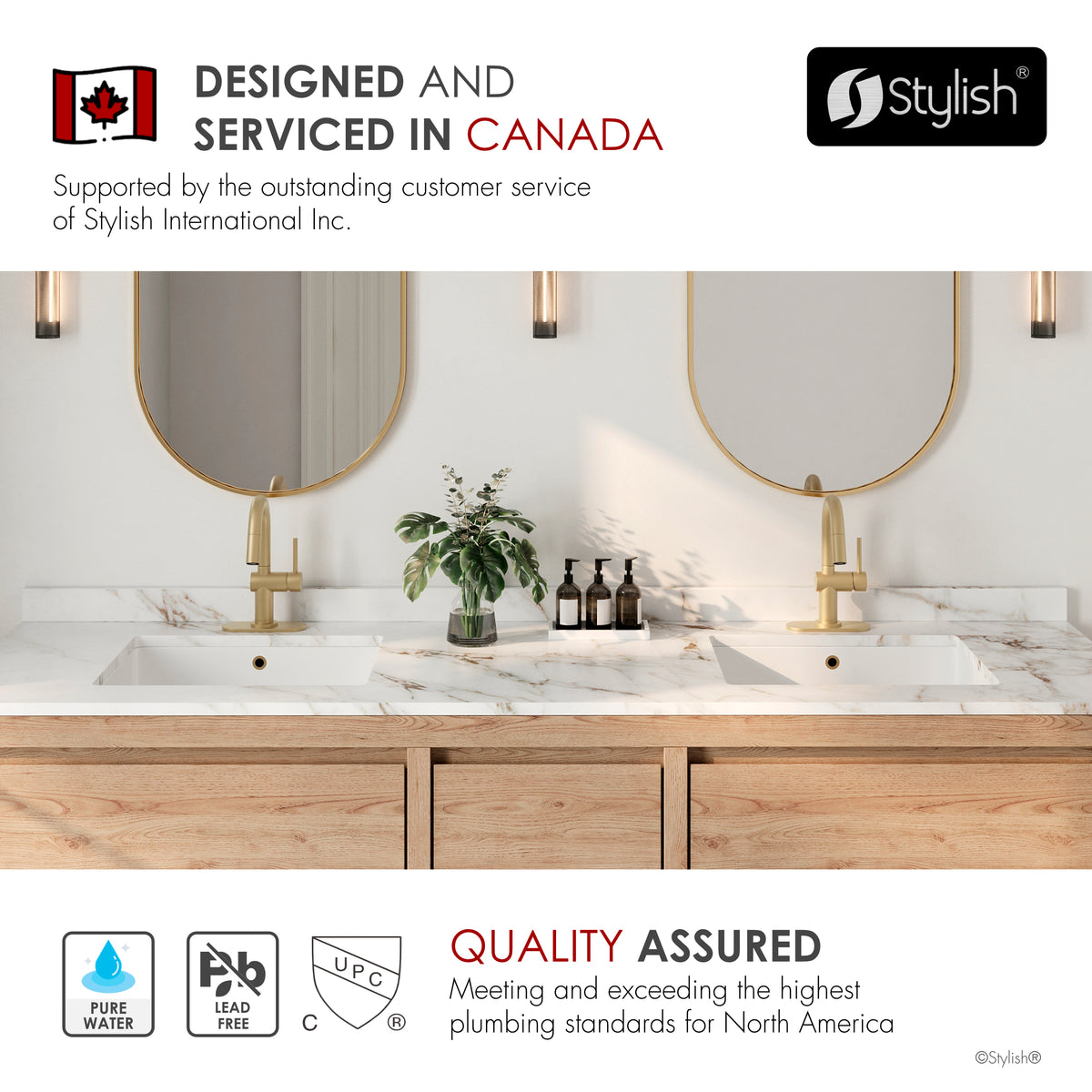 Stylish Aleen Bathroom Faucet Single Handle Brushed Gold B-114G