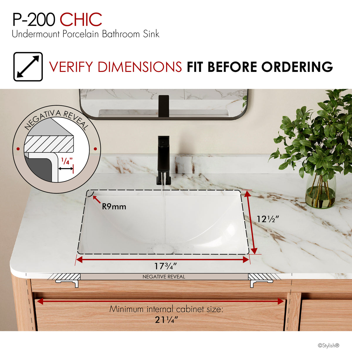 Stylish Chic 20" White Porcelain Undermount Bathroom Sink Unboxed P-200U