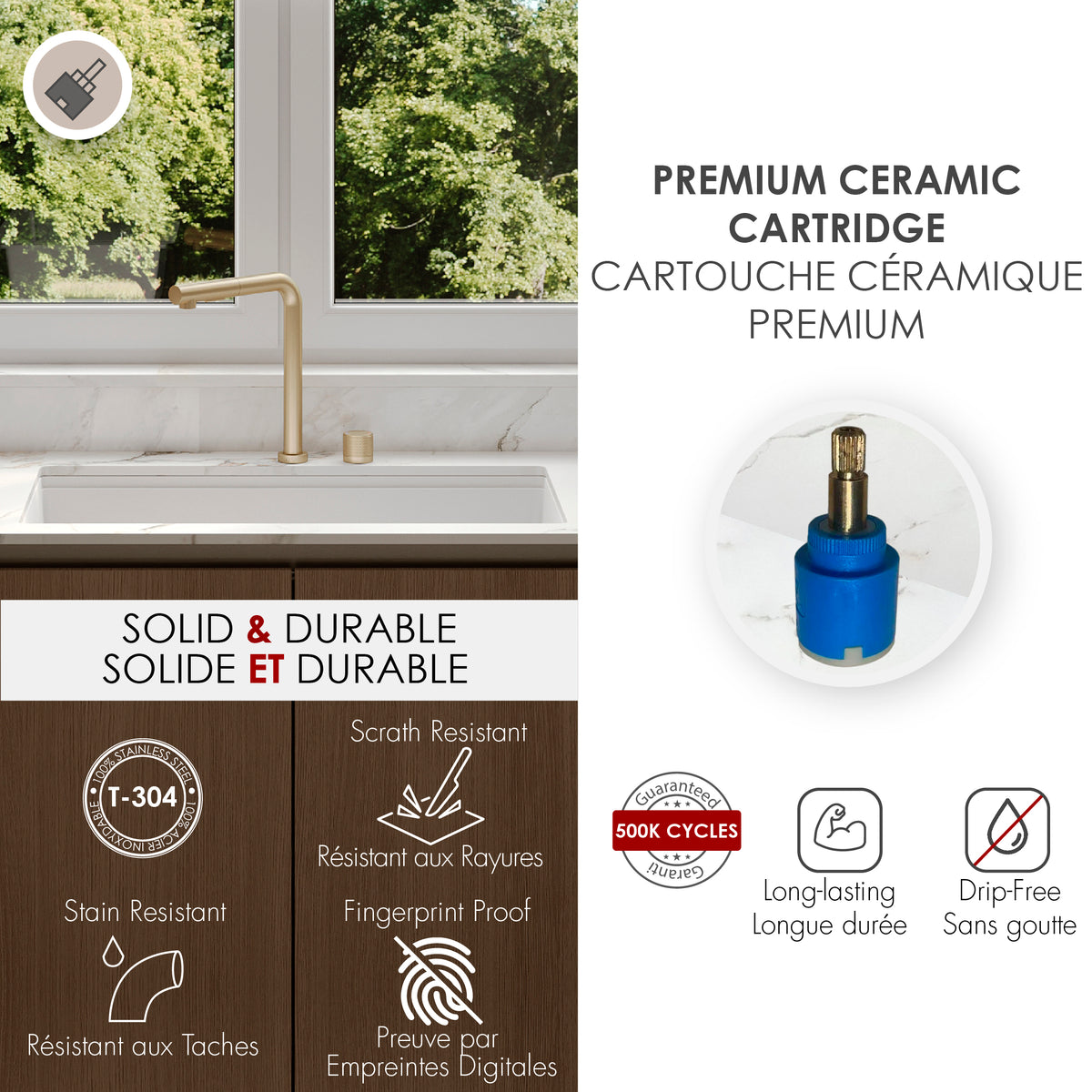 Stylish Fano Single Handle Lift-Up Kitchen Faucet Brushed Gold K-152G
