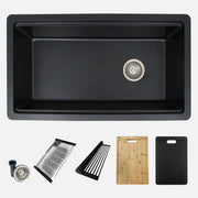 Stylish Canmore 32" Dual Mount Workstation Single Bowl Black Composite Granite Kitchen Sink with Built in Accessories S-832WNK