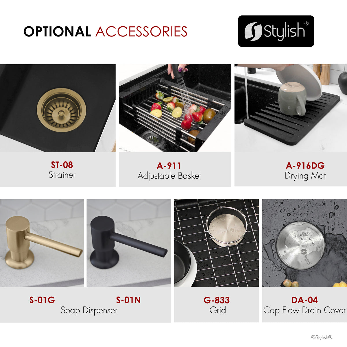 Stylish Banff 33" Dual Mount Workstation Double Bowl Black Composite Granite Kitchen Sink with Built in Accessories S-833WNK