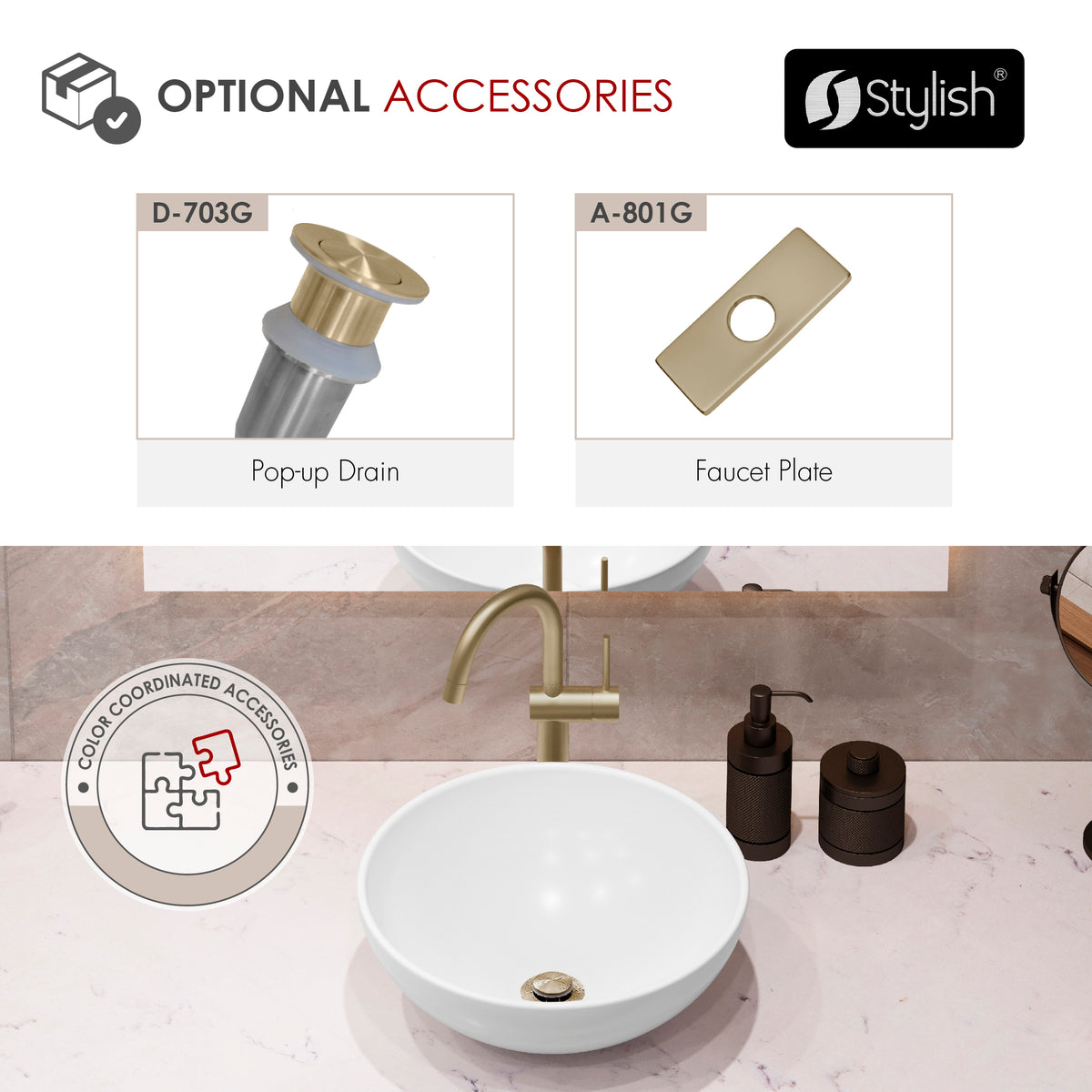 Stylish Cielo Bathroom Faucet Single Handle Brushed Gold B-124G