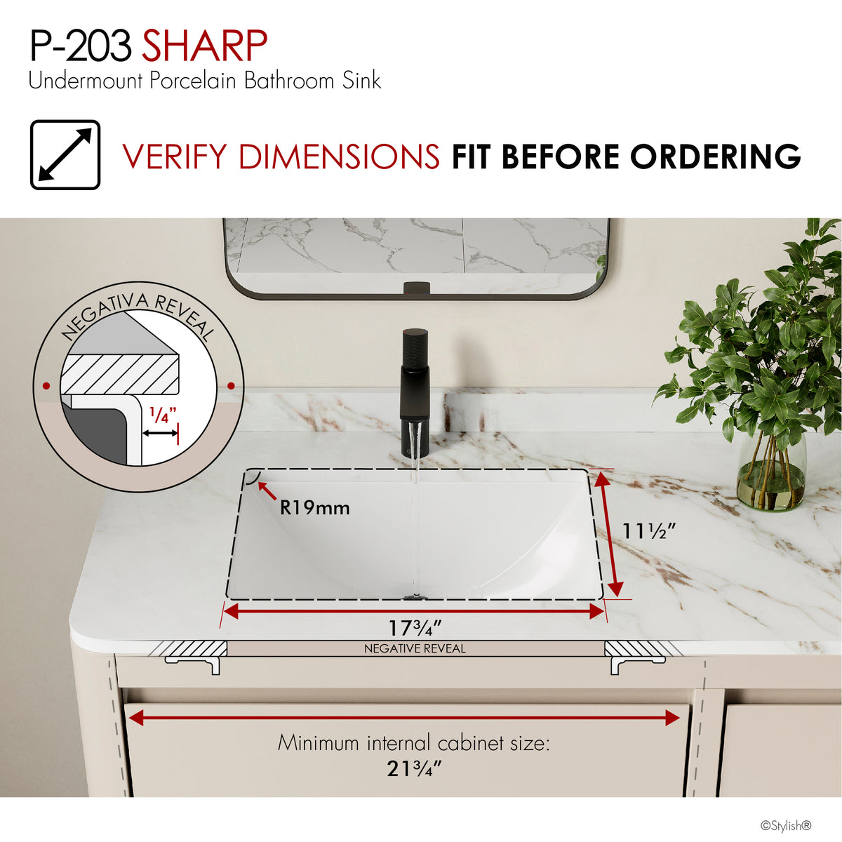 Stylish Sharp 21" White Porcelain Undermount Bathroom Sink Unboxed P-203U