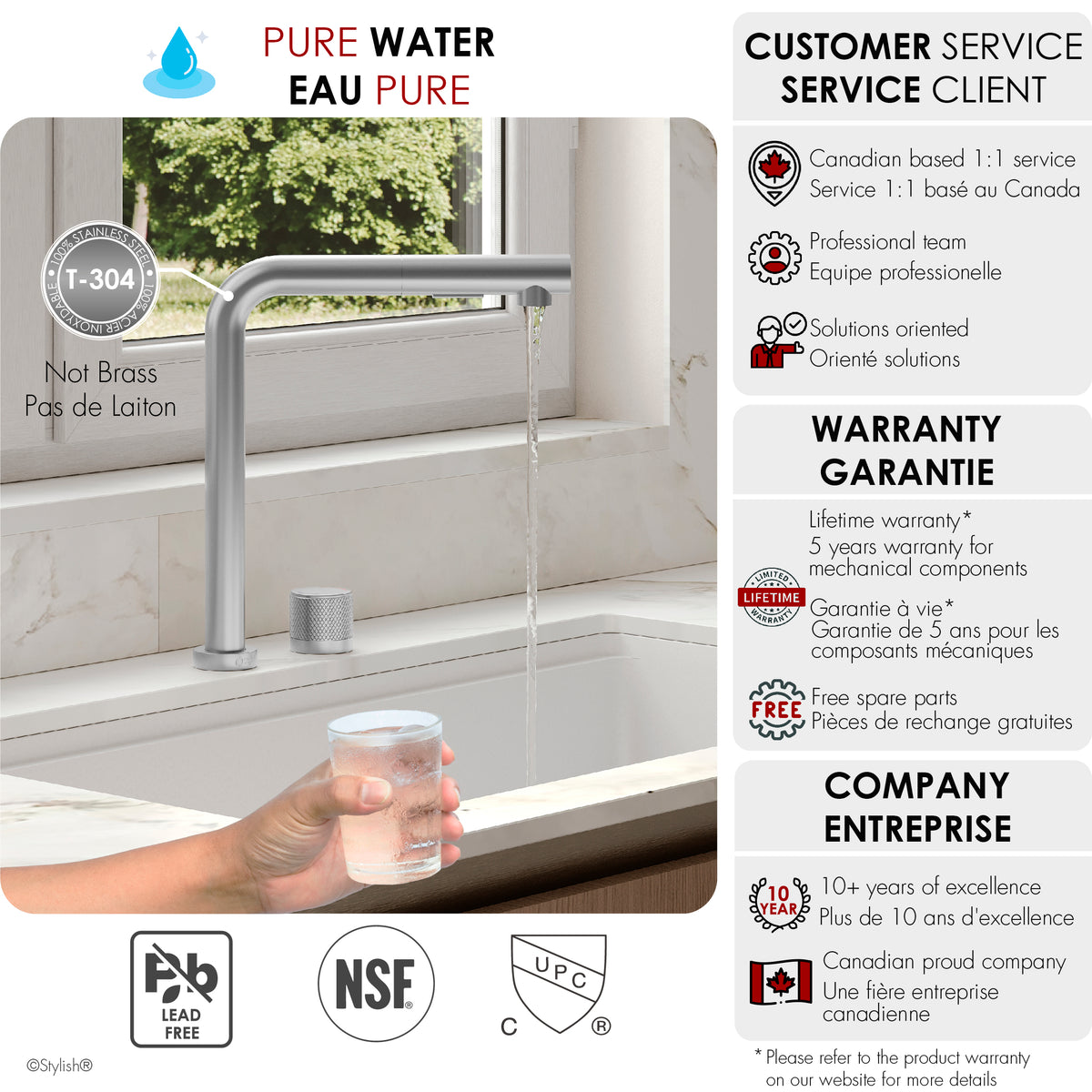 Stylish Fano Single Handle Lift-Up Kitchen Faucet Stainless Steel K-152S