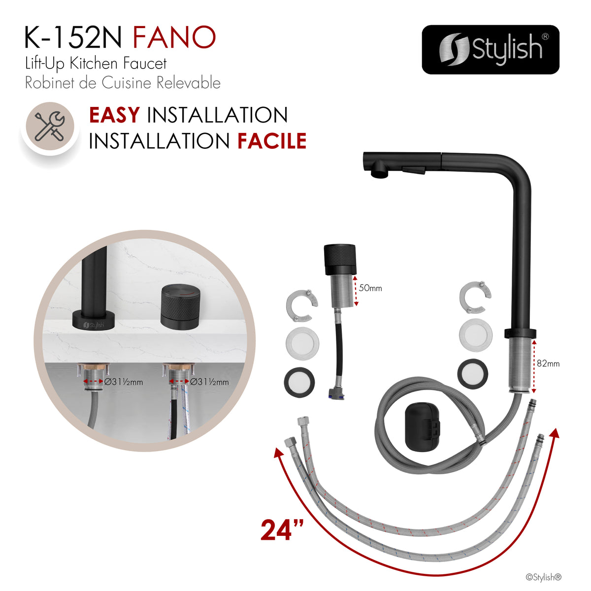 Stylish Fano Single Handle Lift-Up Kitchen Faucet Matte Black K-152N