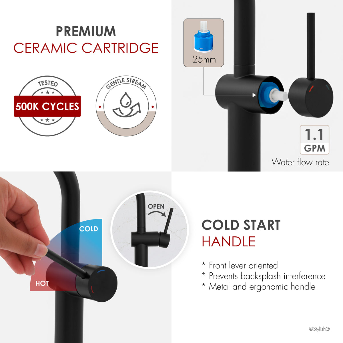 Stylish Cielo Bathroom Faucet Single Handle Matte Black B-124N