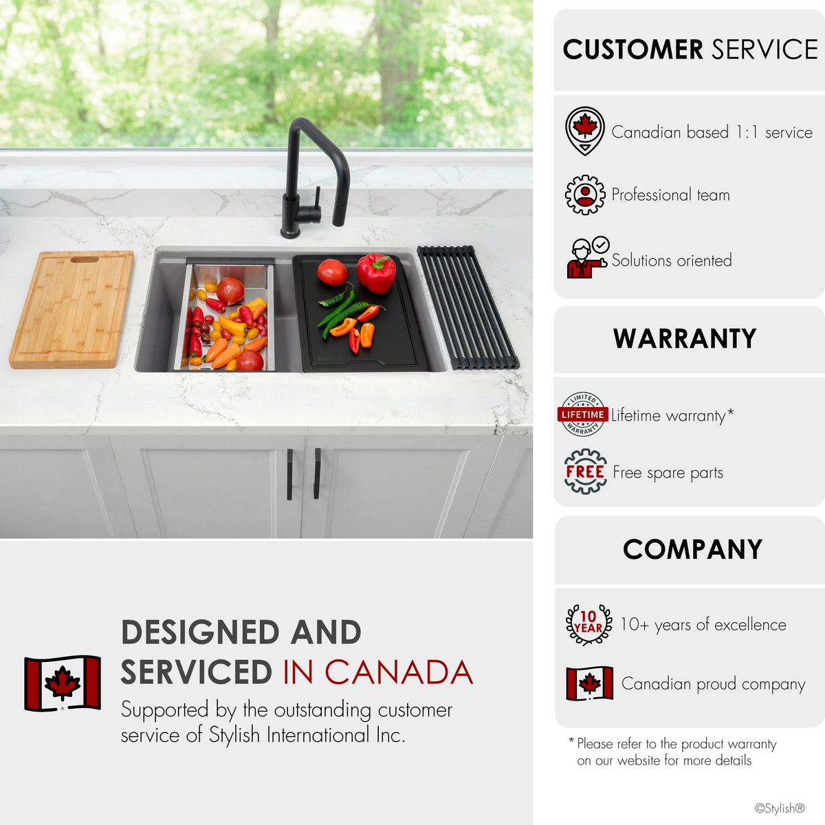 Stylish Canmore 32" Dual Mount Workstation Single Bowl Gray Composite Granite Kitchen Sink with Built in Accessories S-832WLK