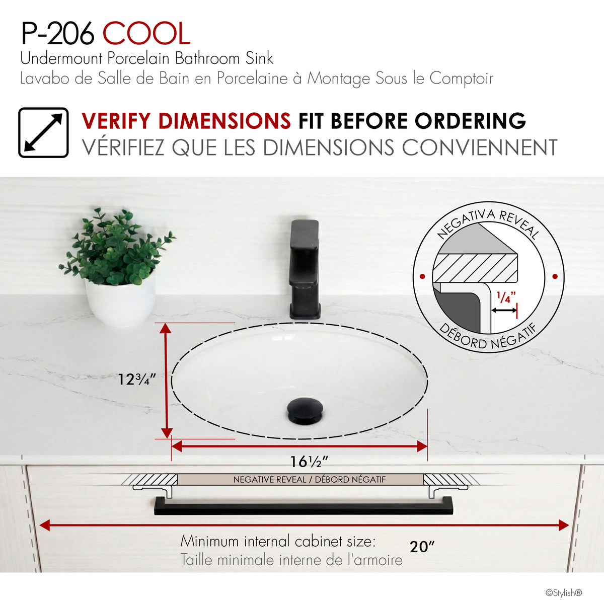 Stylish Cool 19" White Oval Porcelain Undermount Bathroom Sink Unboxed P-206U