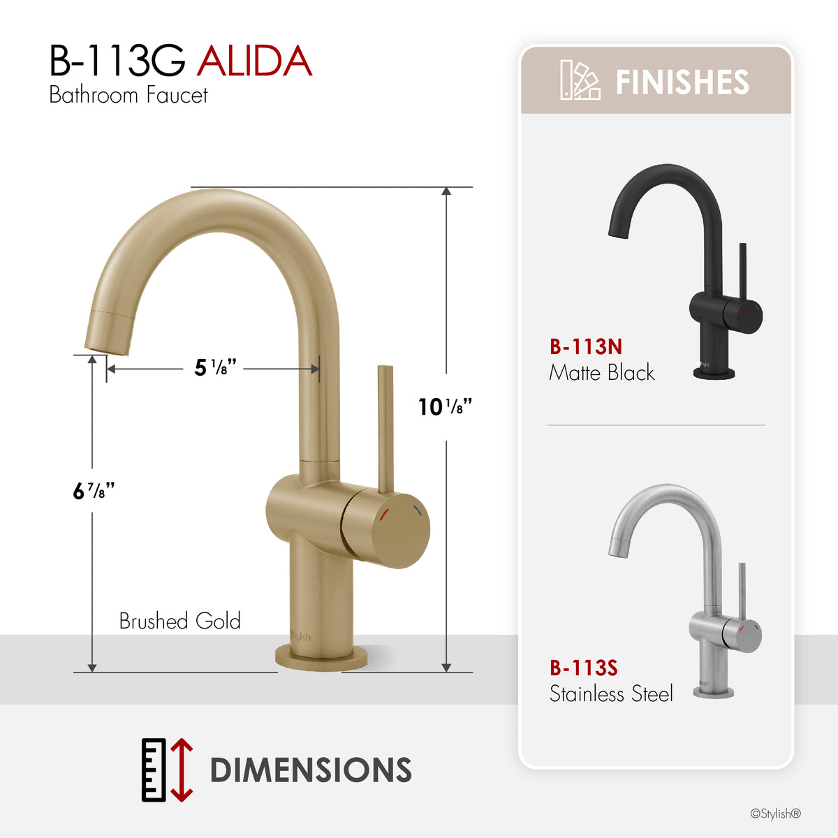 Stylish Alida Bathroom Faucet Single Handle Brushed Gold B-113G