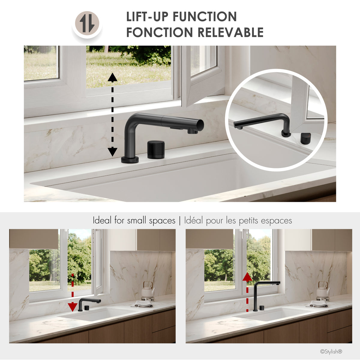 Stylish Fano Single Handle Lift-Up Kitchen Faucet Matte Black K-152N