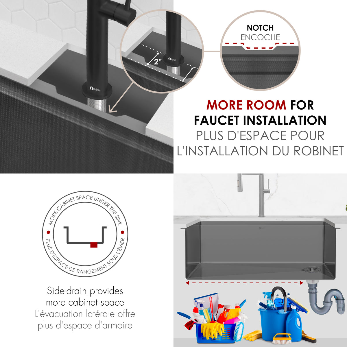 Stylish Onyxo 27" Workstation Single Bowl Undermount 16 Gauge Dura-Tek Kitchen Sink with Black Accessories Included S-727WNK
