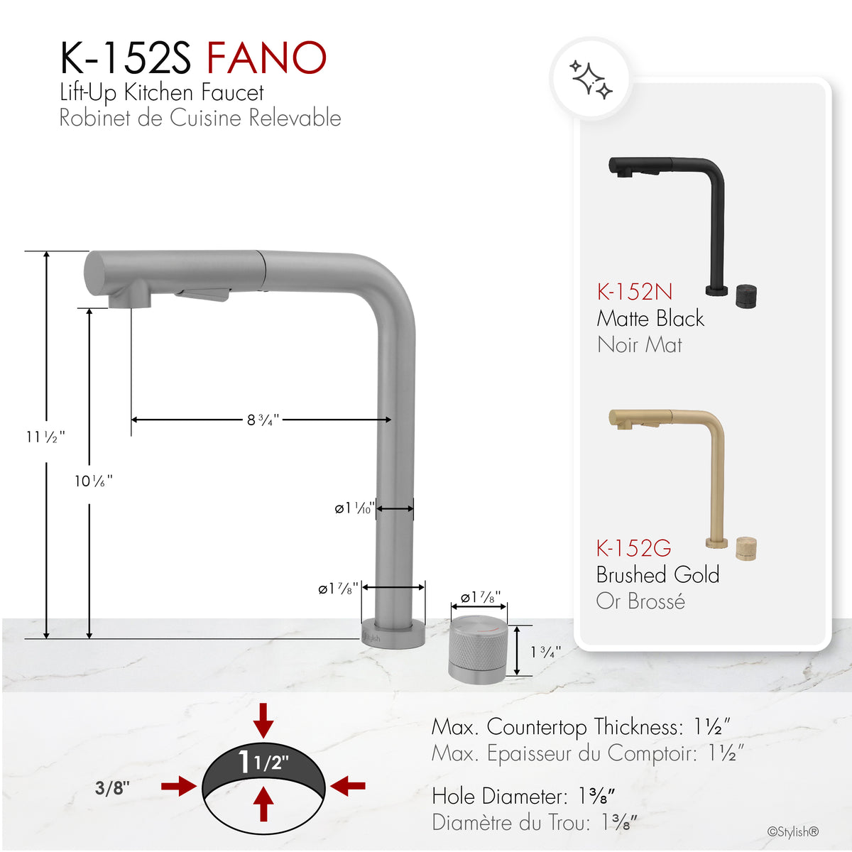Stylish Fano Single Handle Lift-Up Kitchen Faucet Stainless Steel K-152S