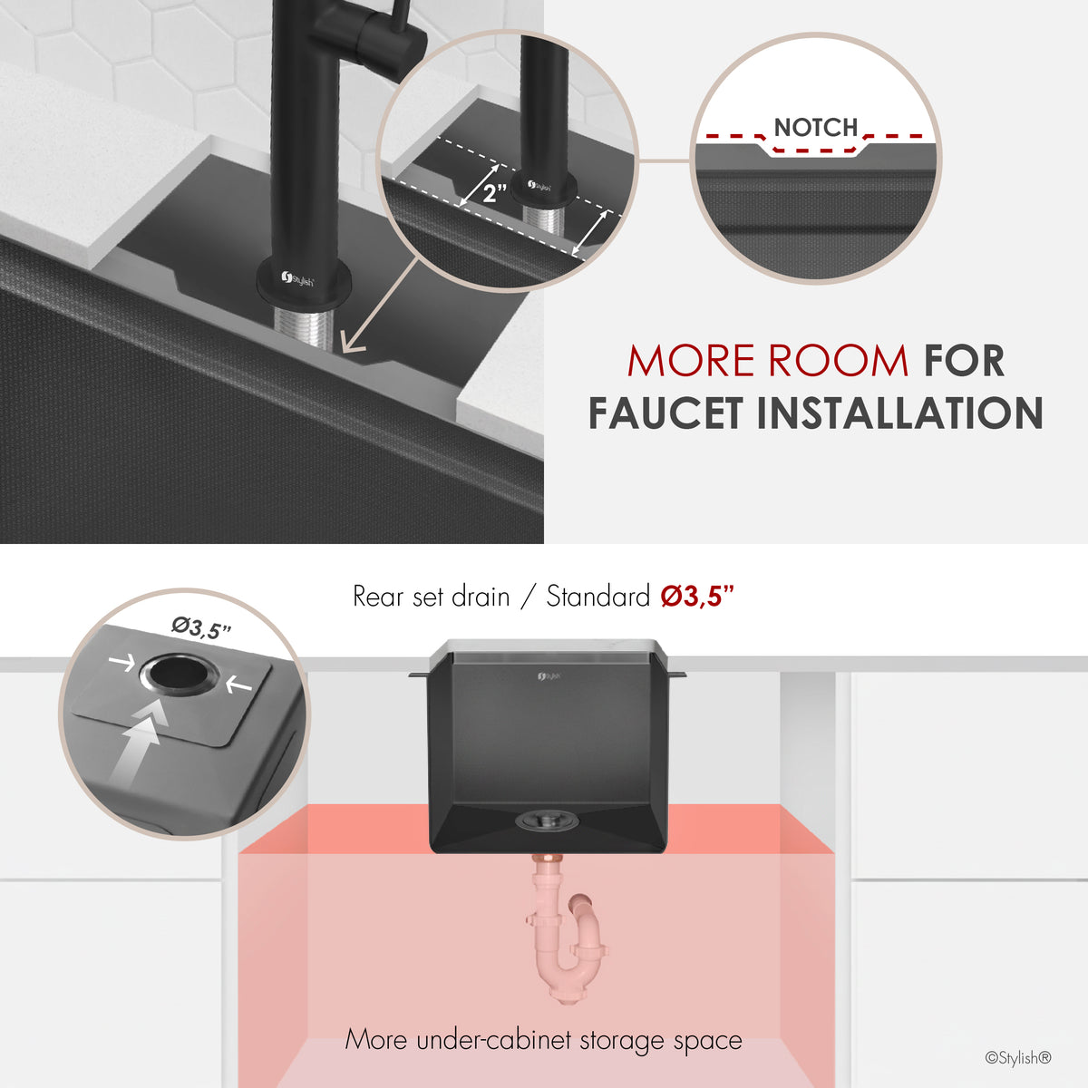 Stylish Onyxo 18" Workstation Single Bowl Undermount 16 Gauge Dura-Tek Kitchen Sink with Black Cutting Board Included S-718WNK