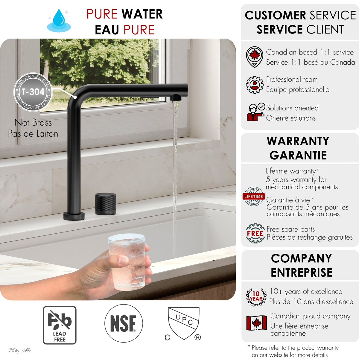 Stylish Fano Single Handle Lift-Up Kitchen Faucet Matte Black K-152N