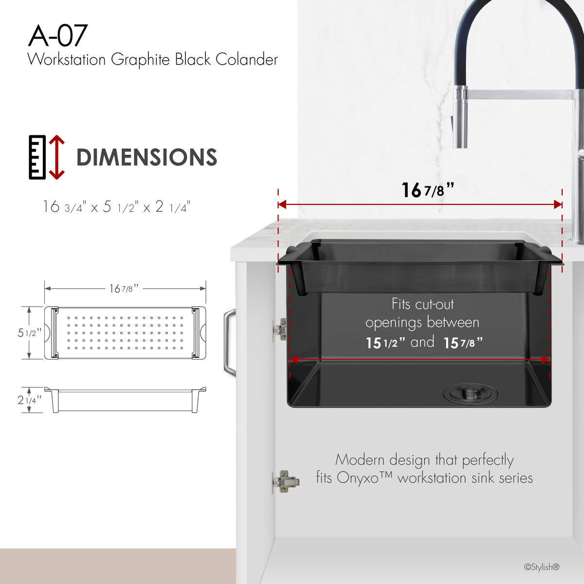 Stylish Graphite Black Workstation Colander A-07