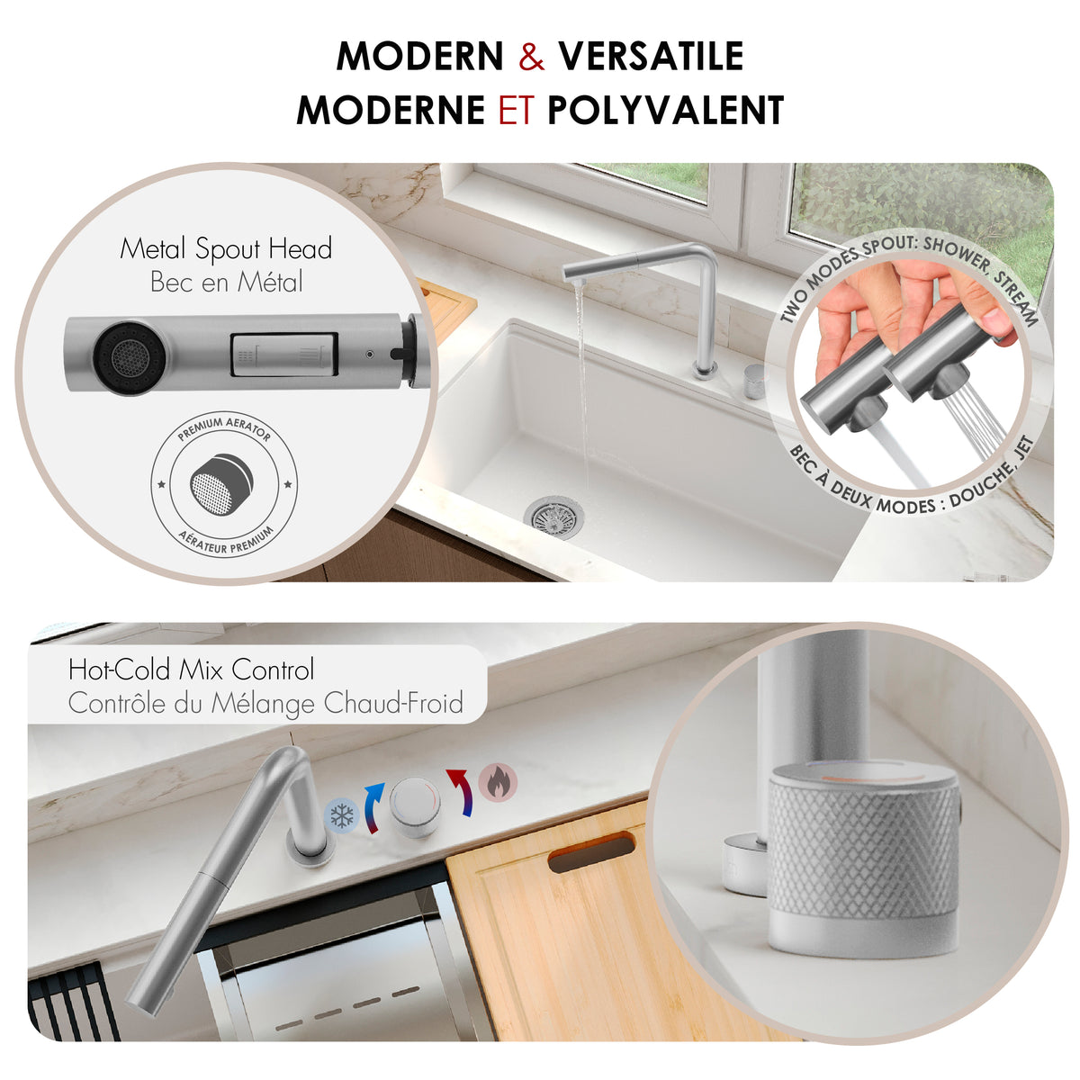 Stylish Fano Single Handle Lift-Up Kitchen Faucet Stainless Steel K-152S