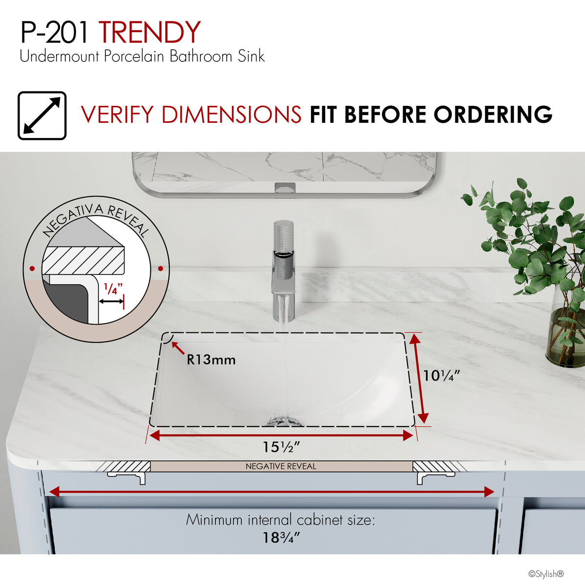 Stylish Trendy 18" White Porcelain Undermount Basin Bathroom Sink with Ceramic Pop Up Drain Included P-201D