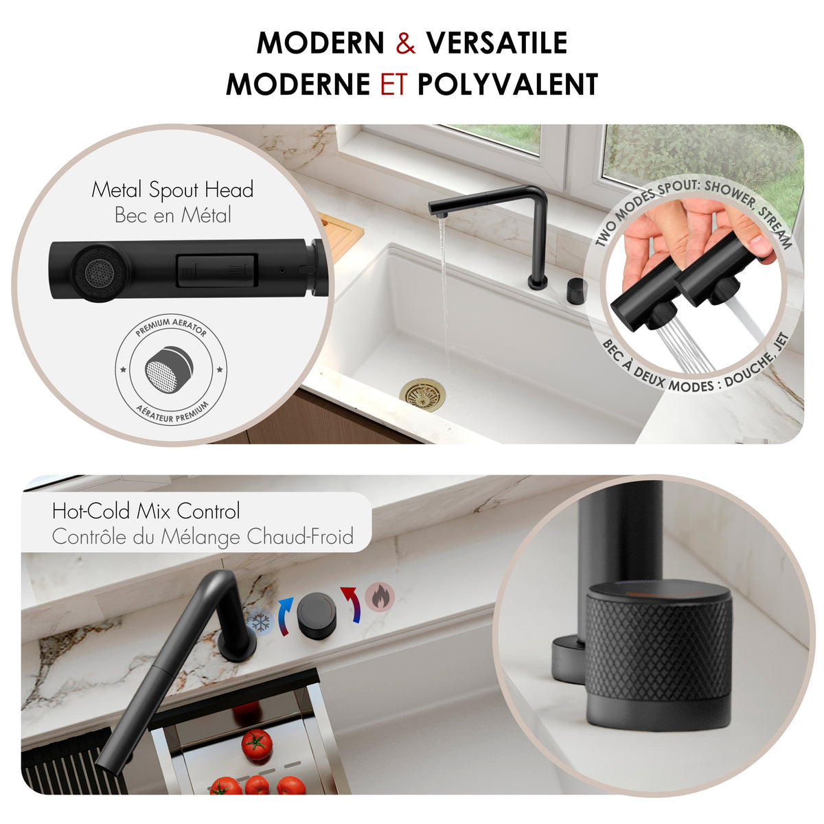 Stylish Fano Single Handle Lift-Up Kitchen Faucet Matte Black K-152N