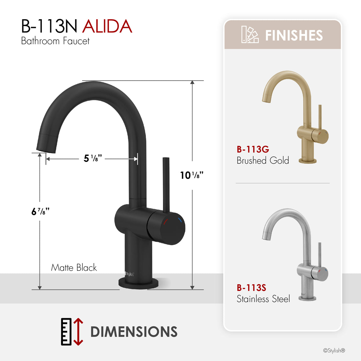 Stylish Alida Bathroom Faucet Single Handle Matte Black B-113N