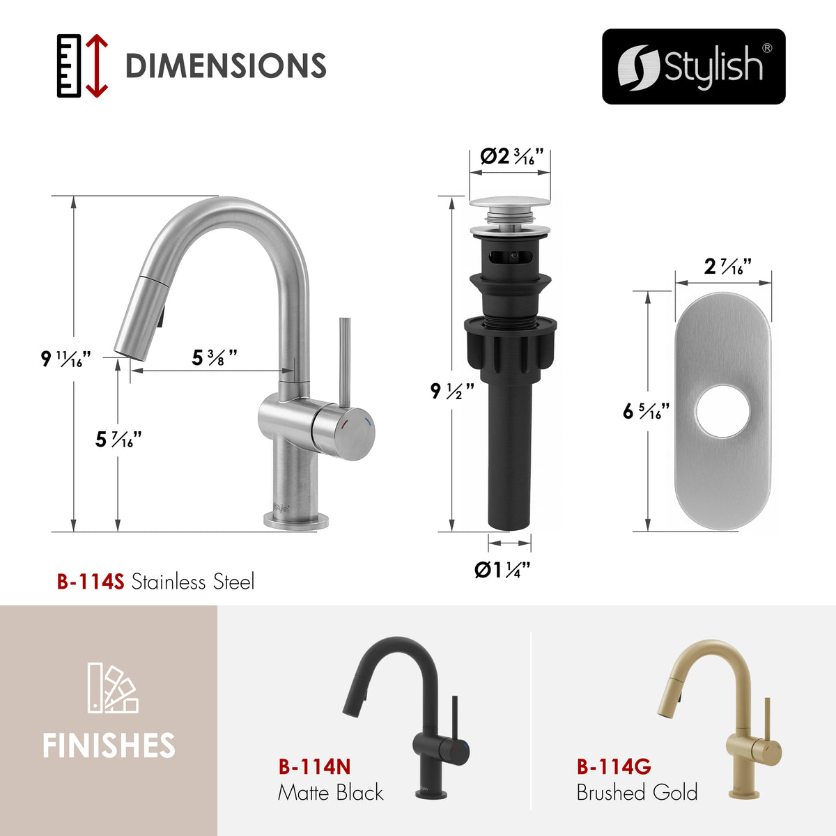 Stylish Aleen Bathroom Faucet Single Handle Stainless Steel B-114S