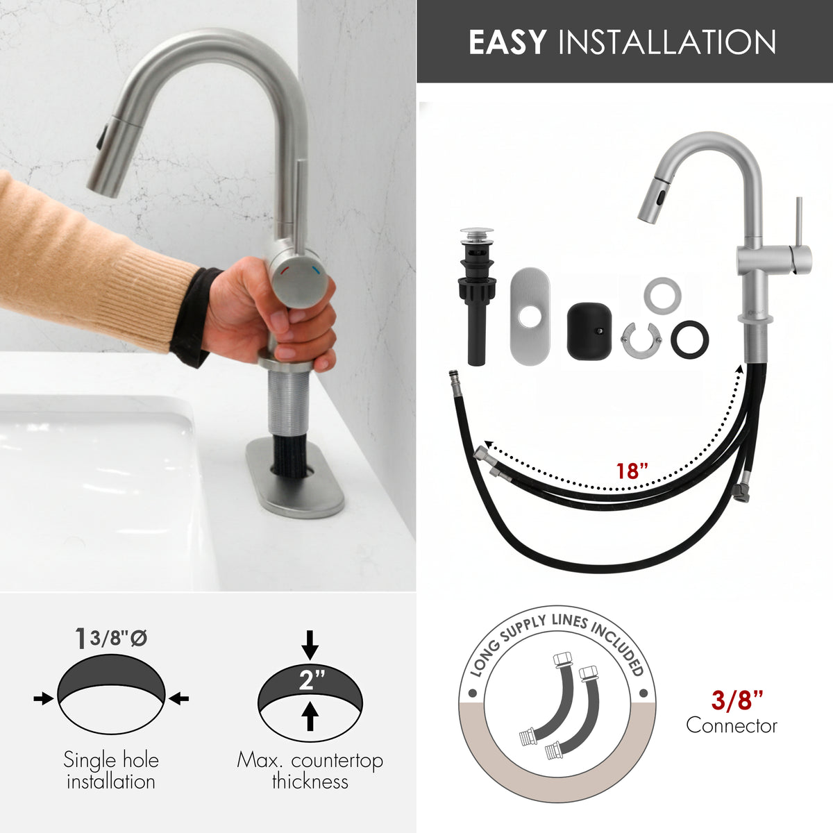 Stylish Aleen Bathroom Faucet Single Handle Stainless Steel B-114S