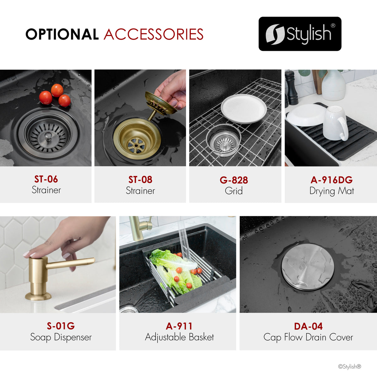 Stylish Canmore 32" Dual Mount Workstation Single Bowl Black Composite Granite Kitchen Sink with Built in Accessories S-832WNK