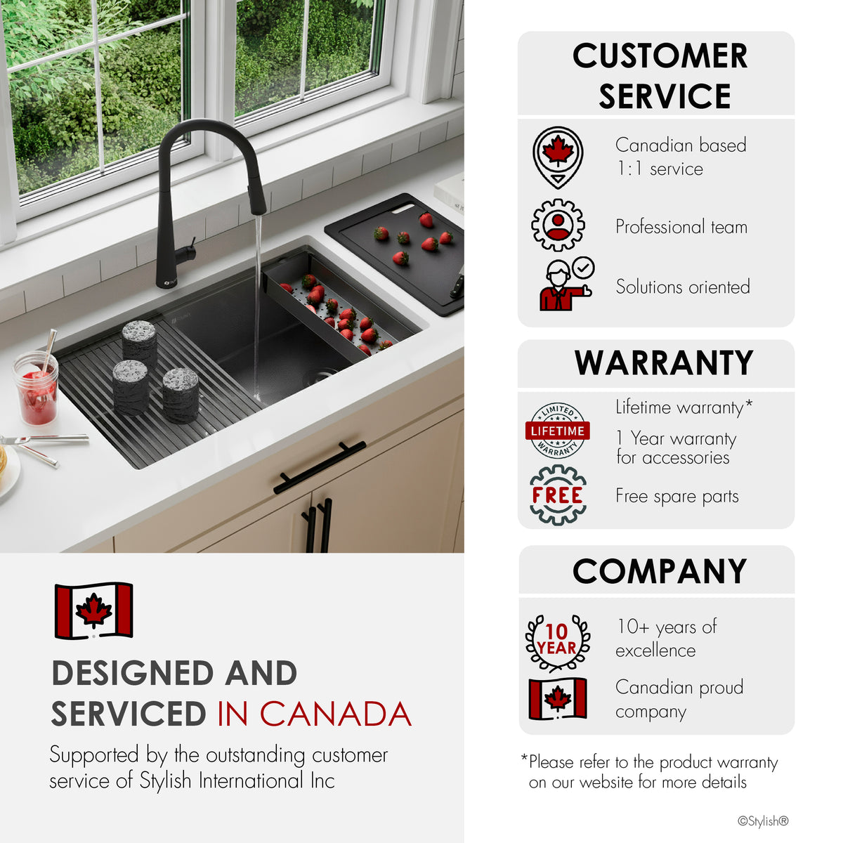 Stylish Onyxo 33" Workstation Single Bowl Undermount 16 Gauge Dura-Tek Kitchen Sink with Black Accessories Included S-733WNK