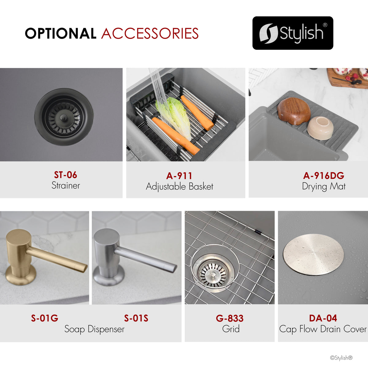 Stylish Banff 33" Dual Mount Workstation Double Bowl Gray Composite Granite Kitchen Sink with Built in Accessories S-833WLK