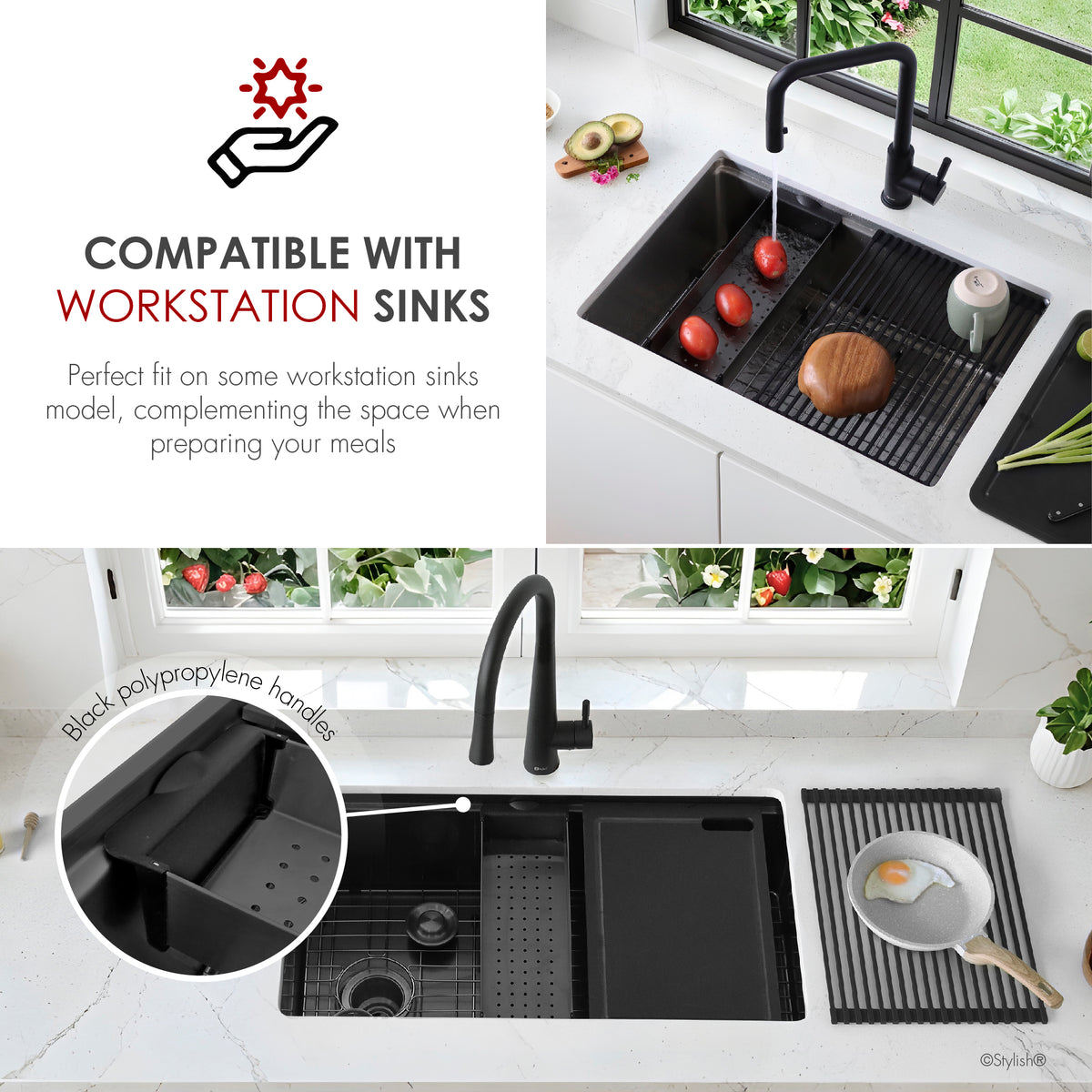 Stylish Graphite Black Workstation Colander A-07