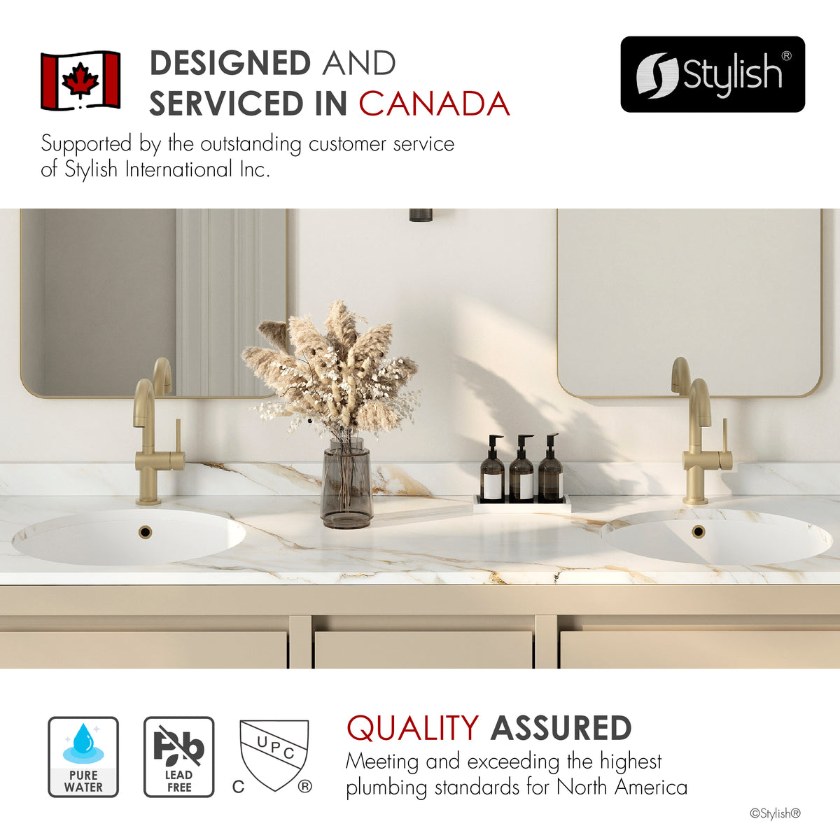 Stylish Alida Bathroom Faucet Single Handle Brushed Gold B-113G