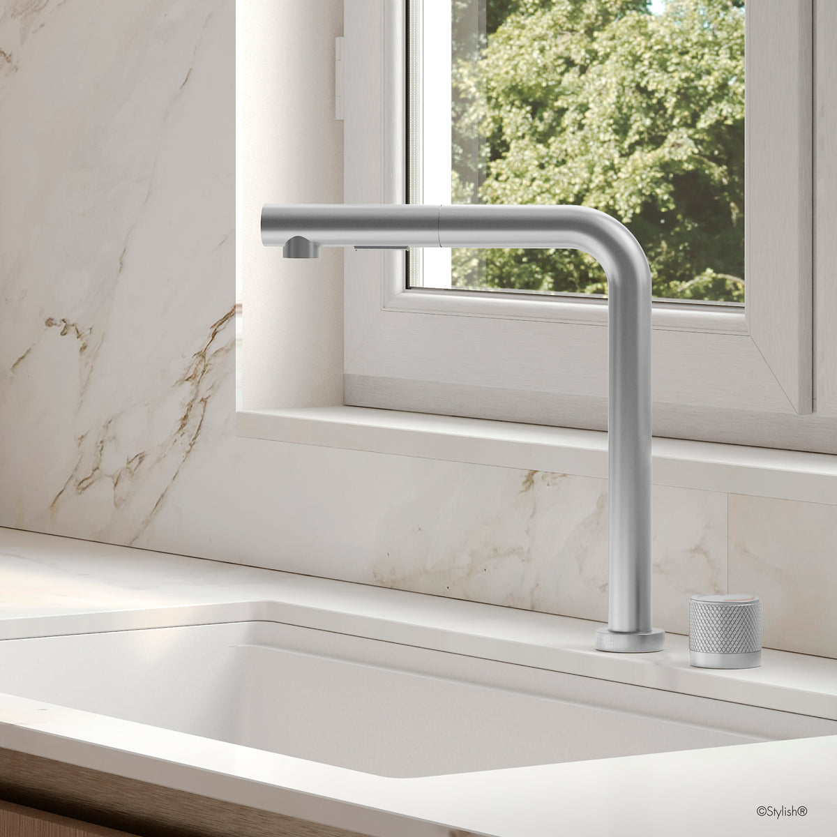 Stylish Fano Single Handle Lift-Up Kitchen Faucet Stainless Steel K-152S