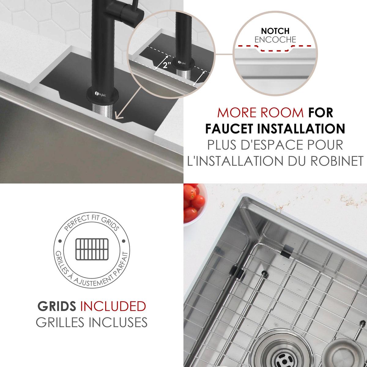 Stylish Versa 25" Workstation 60/40 Double Bowl Undermount 16 Gauge Stainless Steel Kitchen Sink with Accessories Included S-625W