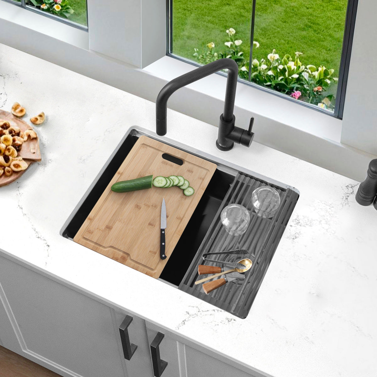 Stylish Versa 25" Workstation 60/40 Double Bowl Undermount 16 Gauge Stainless Steel Kitchen Sink with Accessories Included S-625W