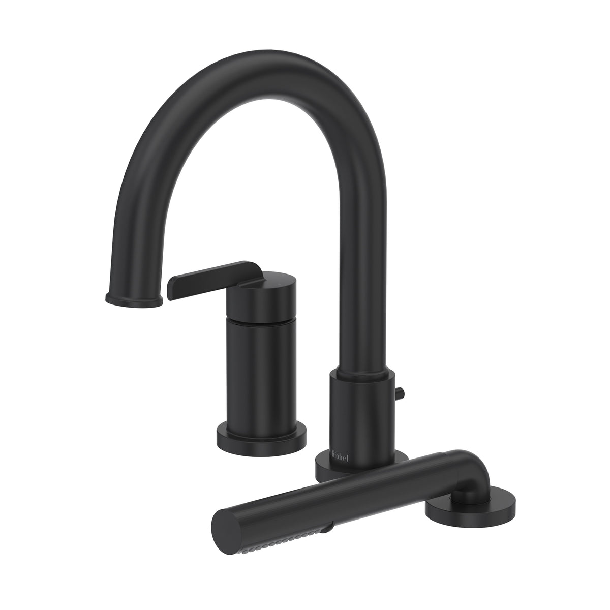 Riobel Authentica 3-Hole Pressure Balance Deck-Mount Tub Filler Trim with Hand Shower - Black (TAU16BK)