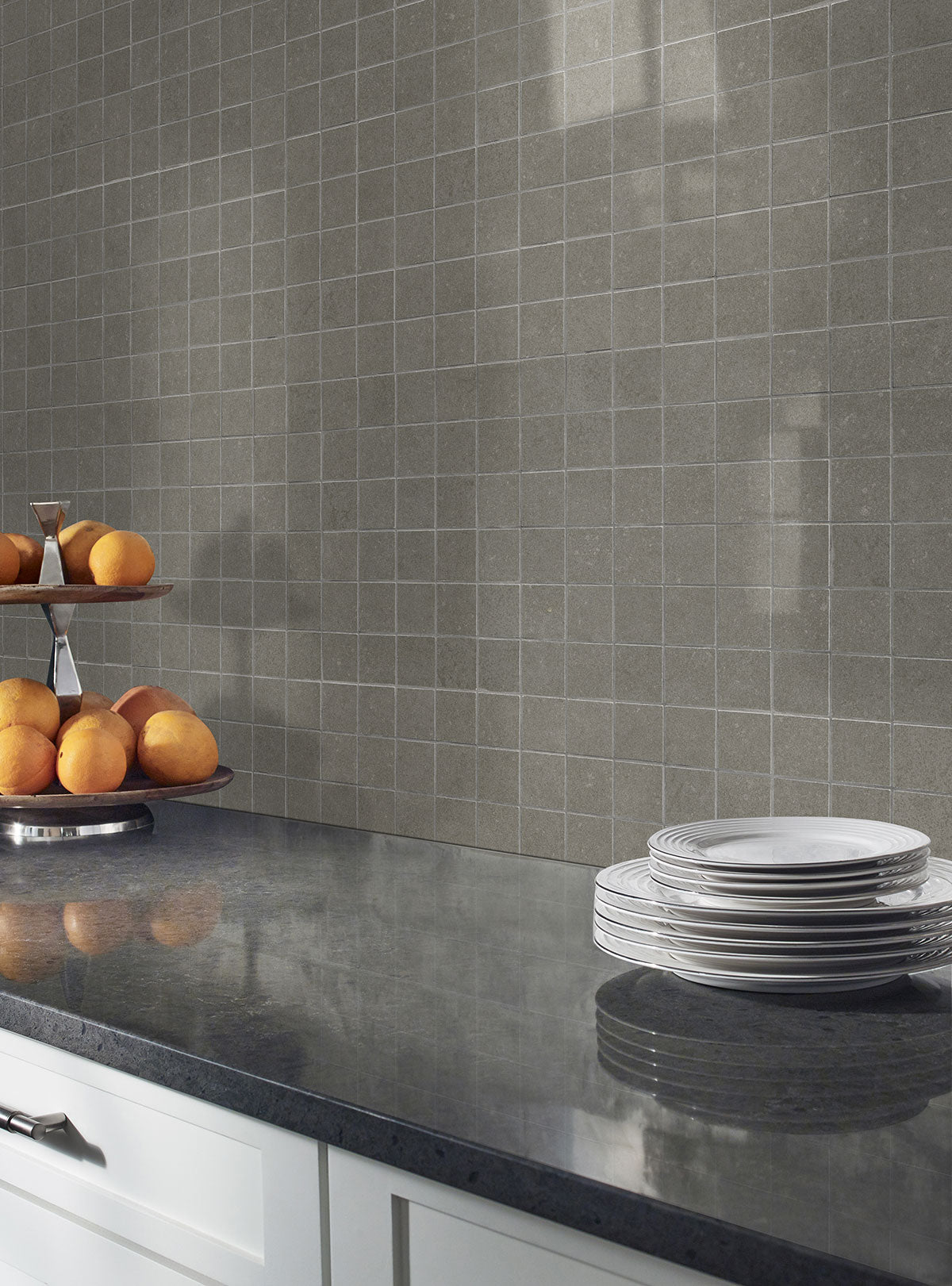 MSI Dimensions Gris 2 x 2 Matte Porcelain mosaic (NDIMGRI2X2) – MSI room scene (kitchen)