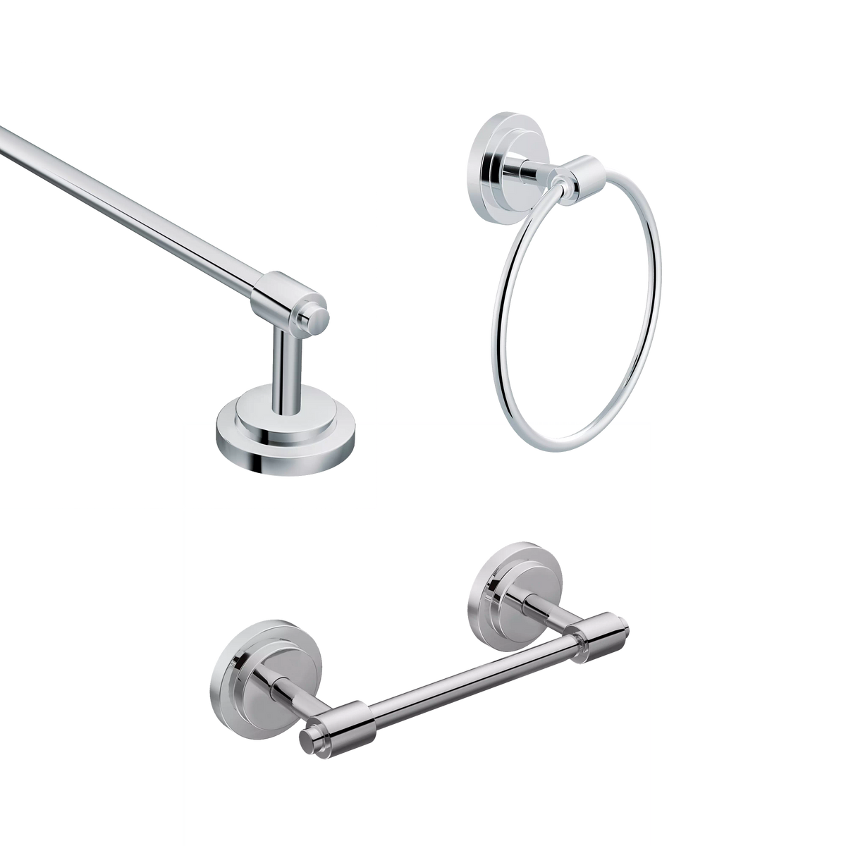 Moen Iso 3 Pc Kit: Pivoting Paper Holder, Towel Bar and Towel Ring DN0793 in Chrome (DN0793CH)