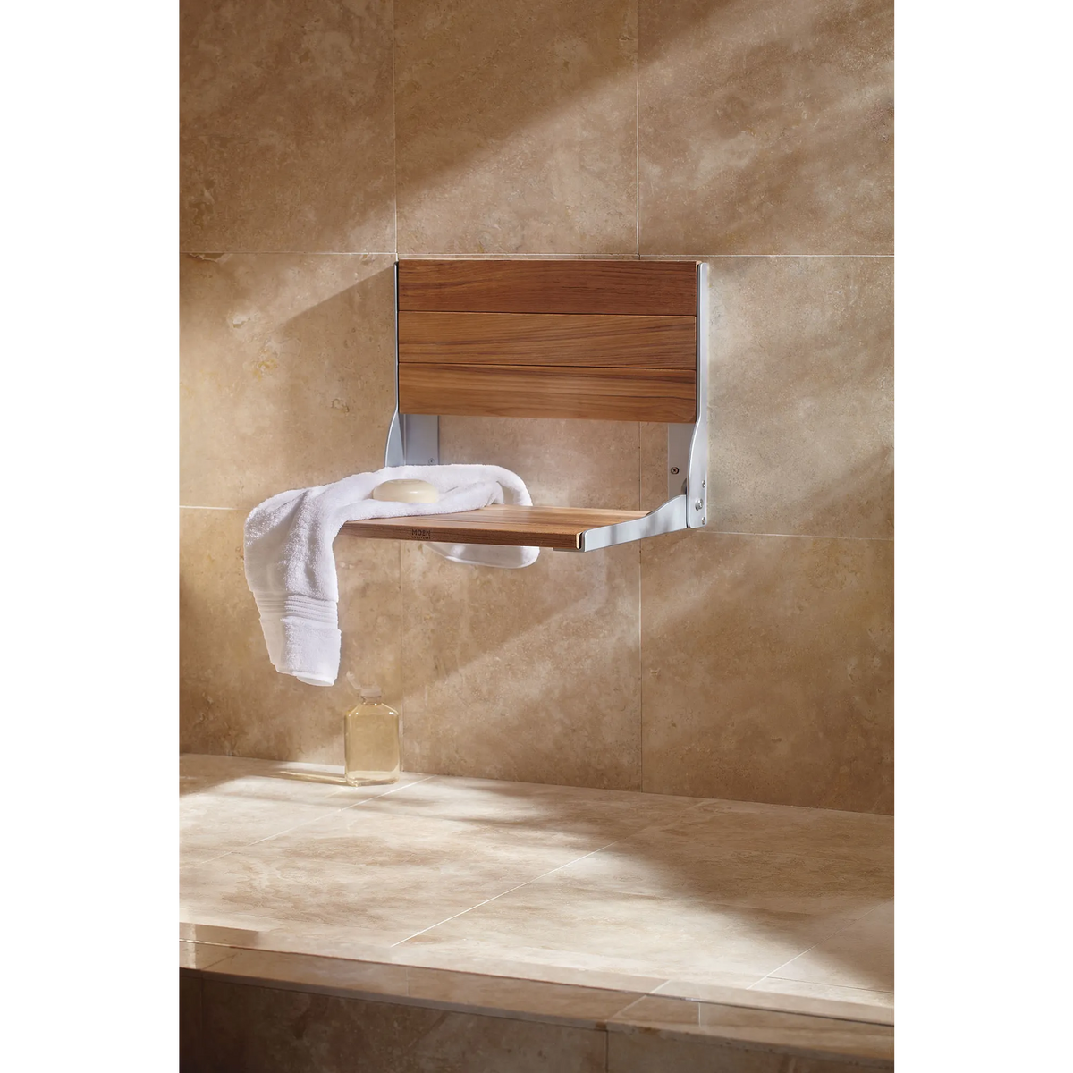 Moen Home Care Stainless and Teak Folding Shower Seat DN7110 in Natural Wood (DN7110) - view 3
