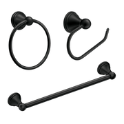Moen Preston Paper Holder, 18" Towel Bar, Towel Ring Accessory Kit DN8433 in Matte Black (DN8433BL)