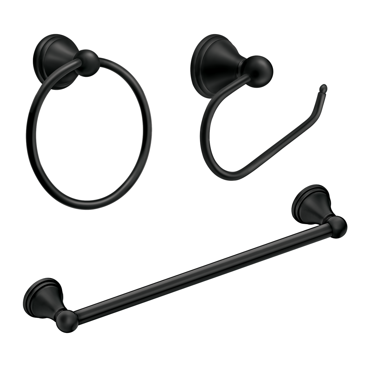 Moen Preston Paper Holder, 18" Towel Bar, Towel Ring Accessory Kit DN8433 in Matte Black (DN8433BL)