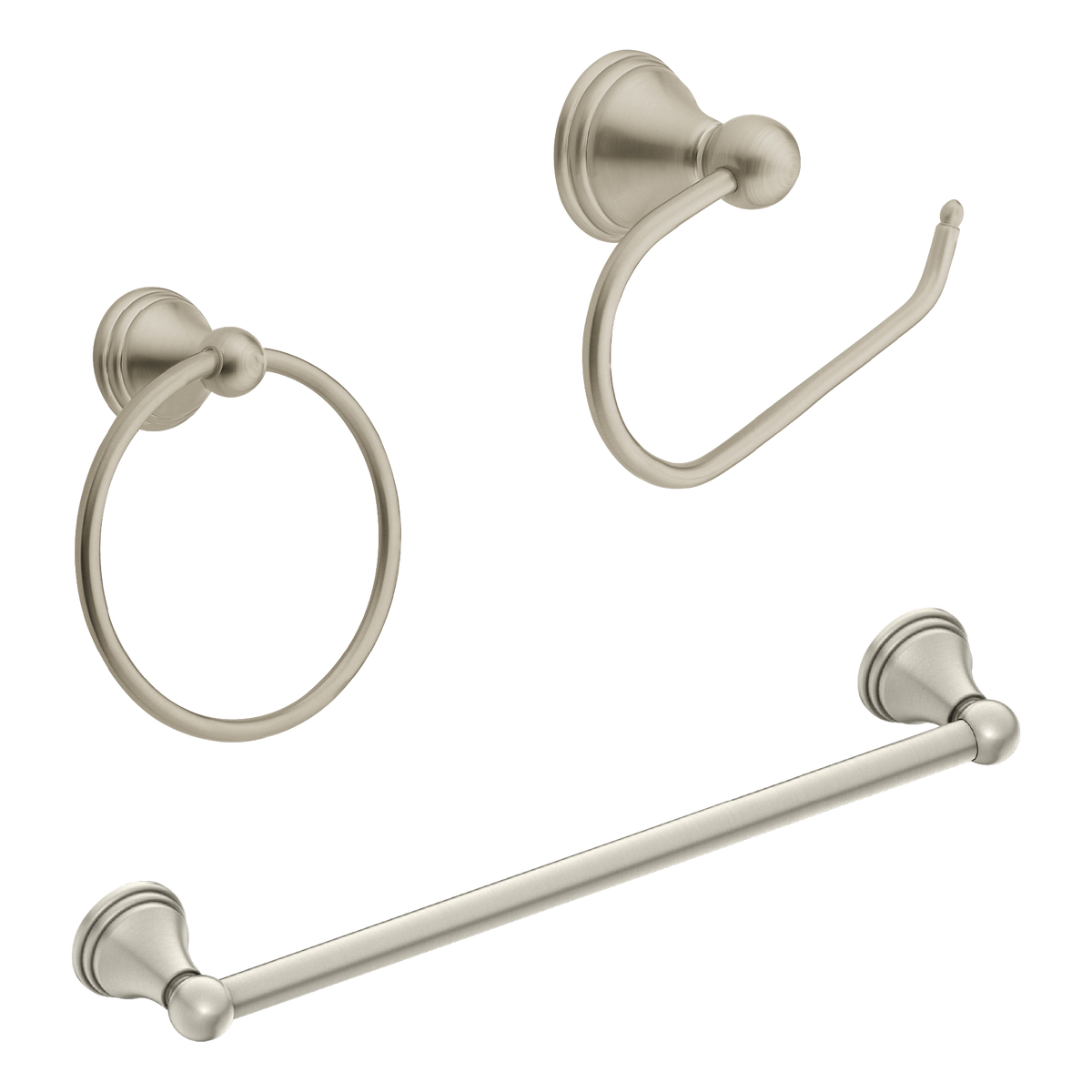 Moen Preston Paper Holder, 18" Towel Bar, Towel Ring Accessory Kit DN8433 in Brushed Nickel (DN8433BN)