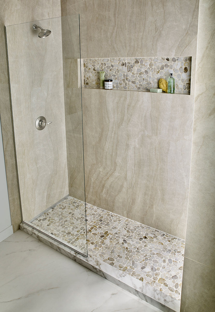 MSI Dorado Pebble Tumbled Marble mosaic (SMOT-PEB-DORADO) – MSI room scene