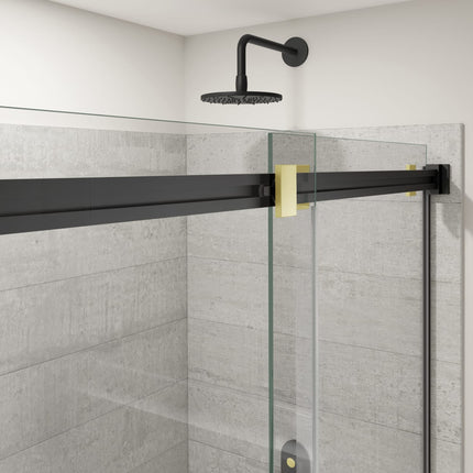 Duel Alto 44-47 X 78 in. 8mm Bypass Shower Door for Alcove Installation with GlassShield® glass in Matte Black & Brushed Gold - Plumbing Market
