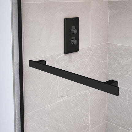 Duel 56-59 x 55 ½ x 59 in. 8 mm Bypass Tub Door for Alcove Installation with Clear glass in Matte Black & Chrome - Plumbing Market