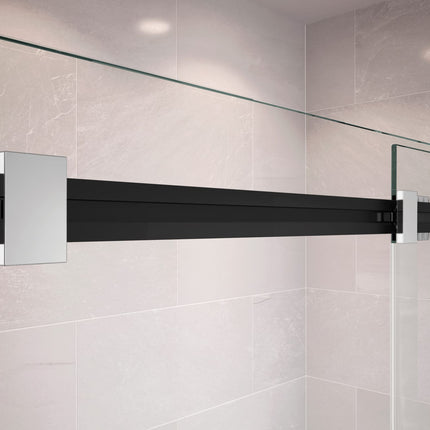 Duel 56-59 x 55 ½ x 59 in. 8 mm Bypass Tub Door for Alcove Installation with Clear glass in Matte Black & Chrome - Plumbing Market