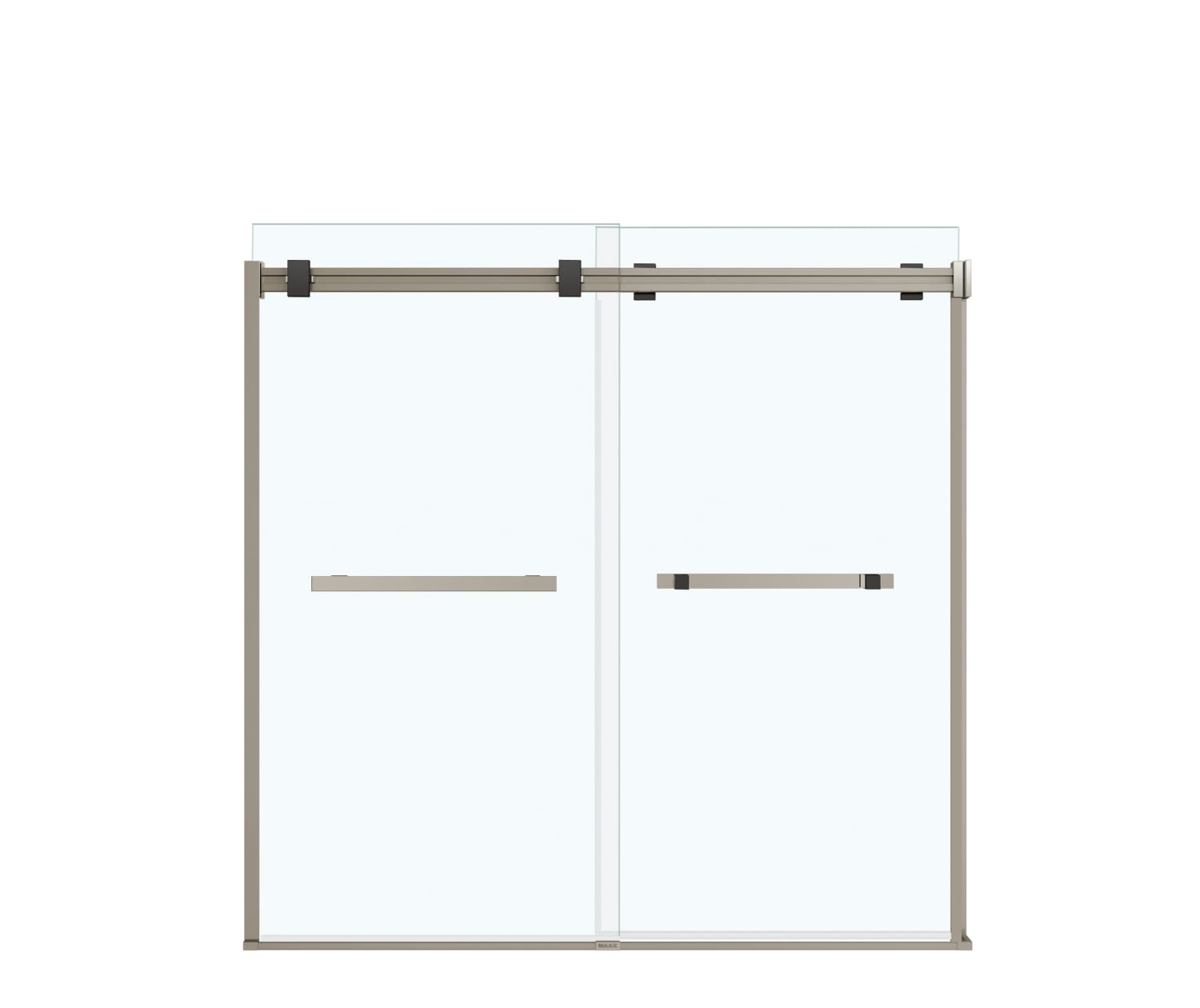 Duel 56-59 x 55 ½ x 59 in. 8 mm Bypass Tub Door for Alcove Installation with Clear glass in Brushed Nickel & Matte Black - Plumbing Market
