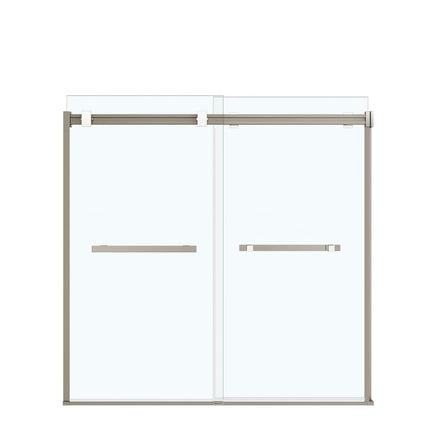 Duel 56-59 x 55 ½ x 59 in. 8 mm Bypass Tub Door for Alcove Installation with Clear glass in Brushed Nickel & Matte White - Plumbing Market